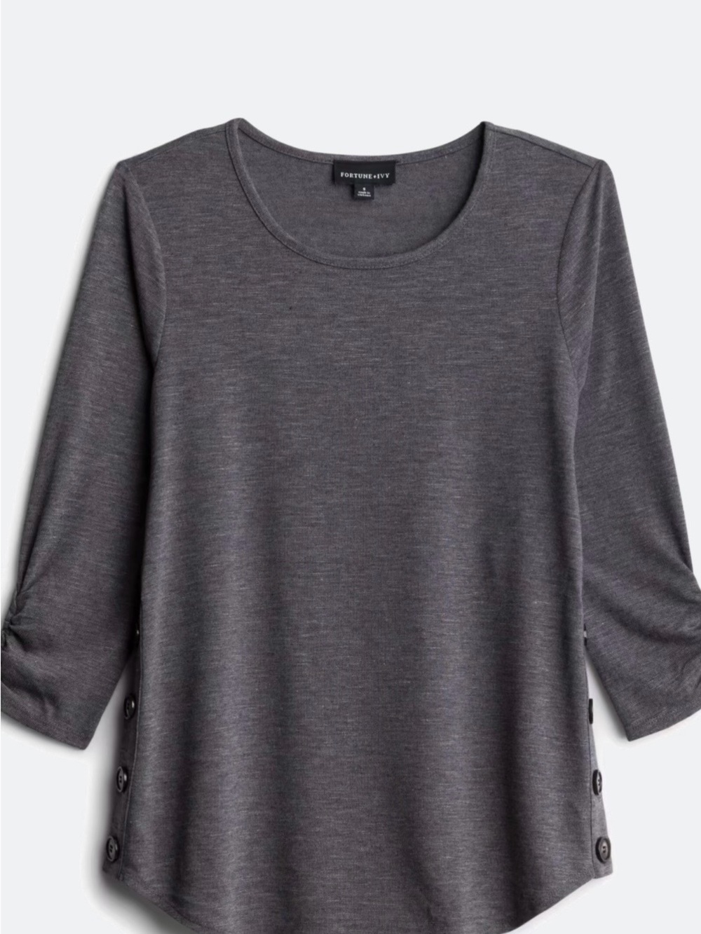 Fortune + Ivy Charcoal Button-Side Long Sleeve Tee